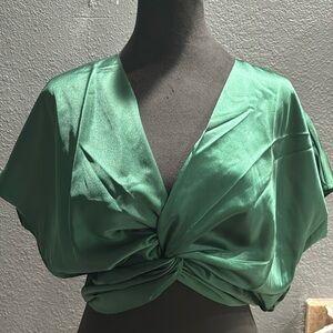 Twist Front Short Sleeve Blouse Green L